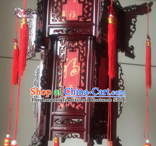 China Handmade Wood Hanging Lantern Classical Hexagon Lanterns Vintage Red Palace Lantern Traditional Festival Light Lamp