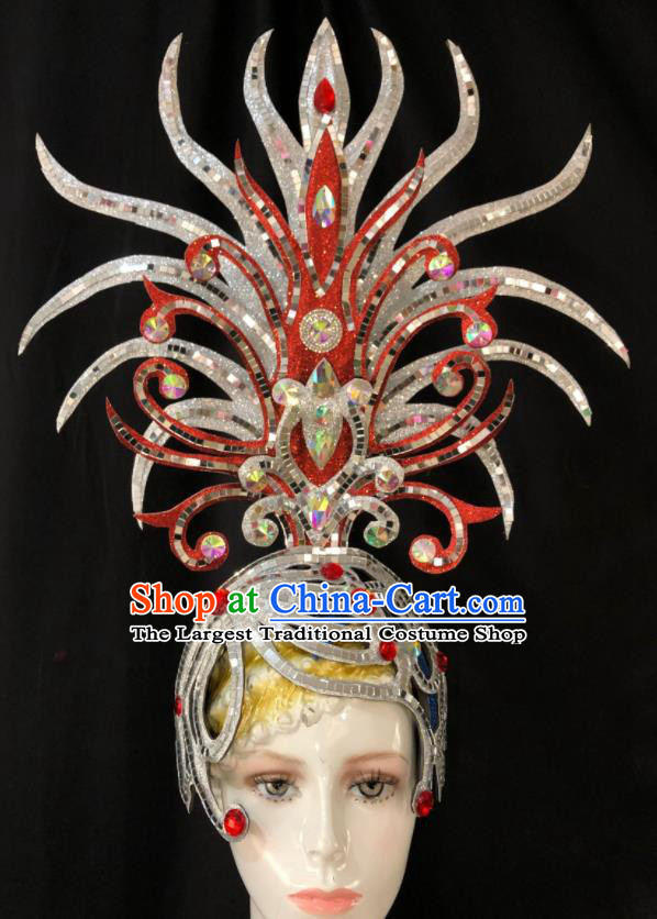 Handmade Brazil Parade Giant Headpiece Rio Carnival Headdress Deluxe Hair Accessories Halloween Stage Show Argent Royal Crown