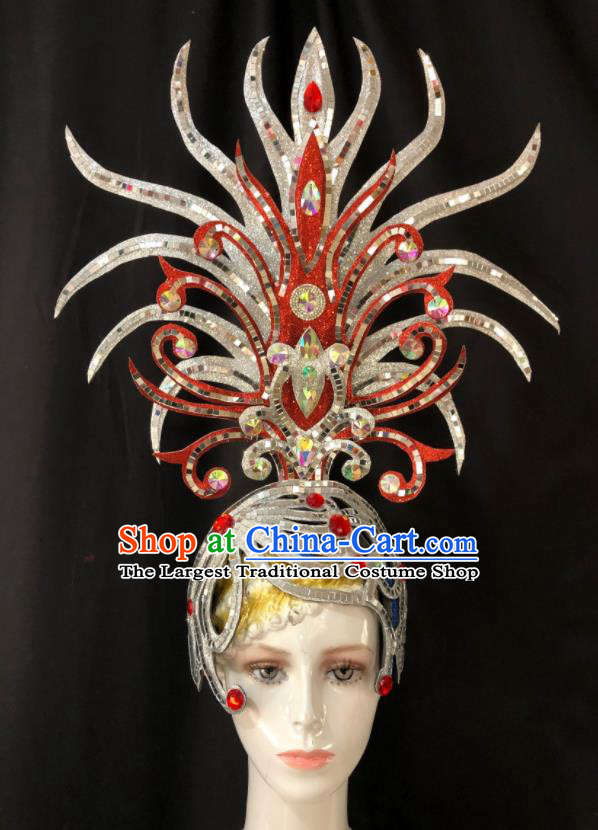 Handmade Brazil Parade Giant Headpiece Rio Carnival Headdress Deluxe Hair Accessories Halloween Stage Show Argent Royal Crown