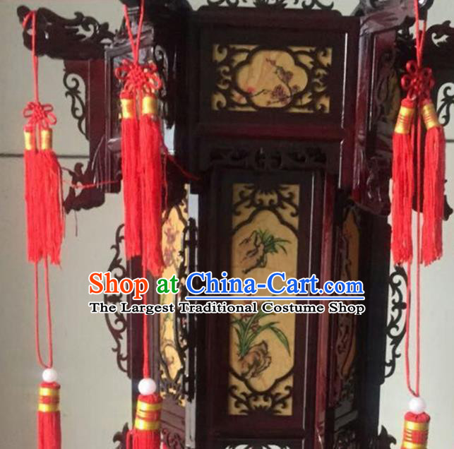 China Traditional Festival Light Lamp Handmade Wood Hanging Lantern Classical Hexagon Lanterns Vintage Painting Plum Orchids Bamboo Chrysanthemum Palace Lantern