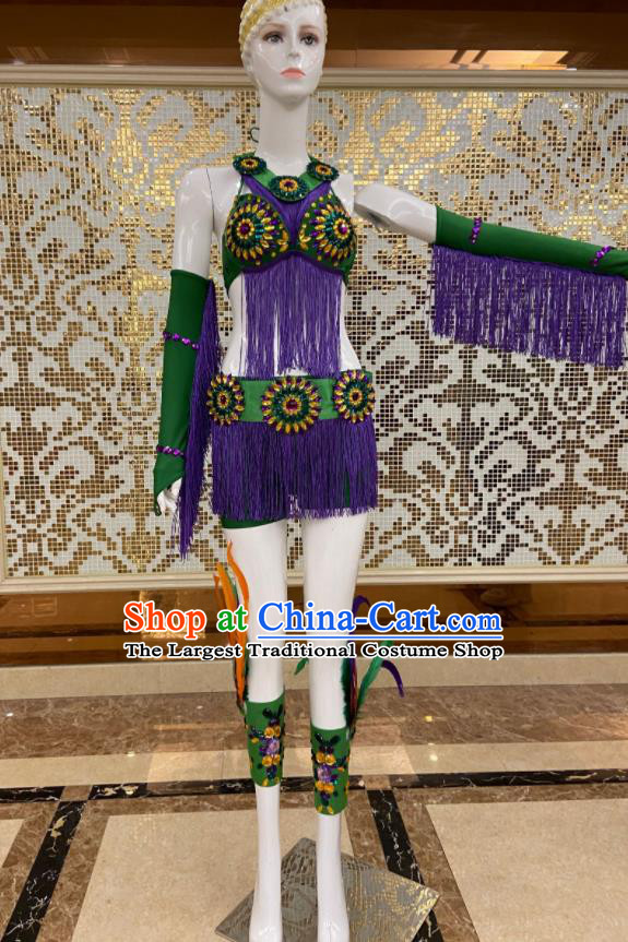 Custom Brazilian Carnival Costumes Professional Catwalks Clothing Woman Purple Tassel Swimsuits Samba Dance Uniforms