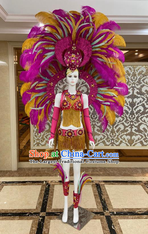 Miami Deluxe Rosy Feathers Wings and Headdress Brazilian Carnival Props Professional Samba Dance Clothing