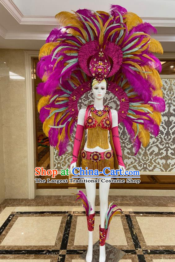 Miami Deluxe Rosy Feathers Wings and Headdress Brazilian Carnival Props Professional Samba Dance Clothing
