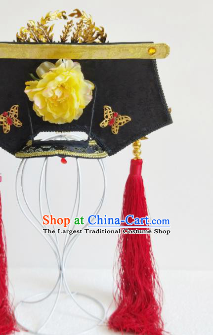 China Ancient Palace Lady Golden Phoenix Hair Crown Traditional Drama Court Hair Accessories Qing Dynasty Imperial Consort Zhen Huan Hat Headdress