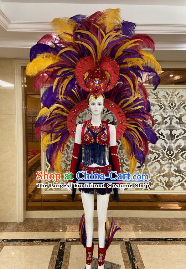 Professional Samba Dance Clothing Miami Deluxe Feathers Wings and Headdress Brazilian Carnival Props