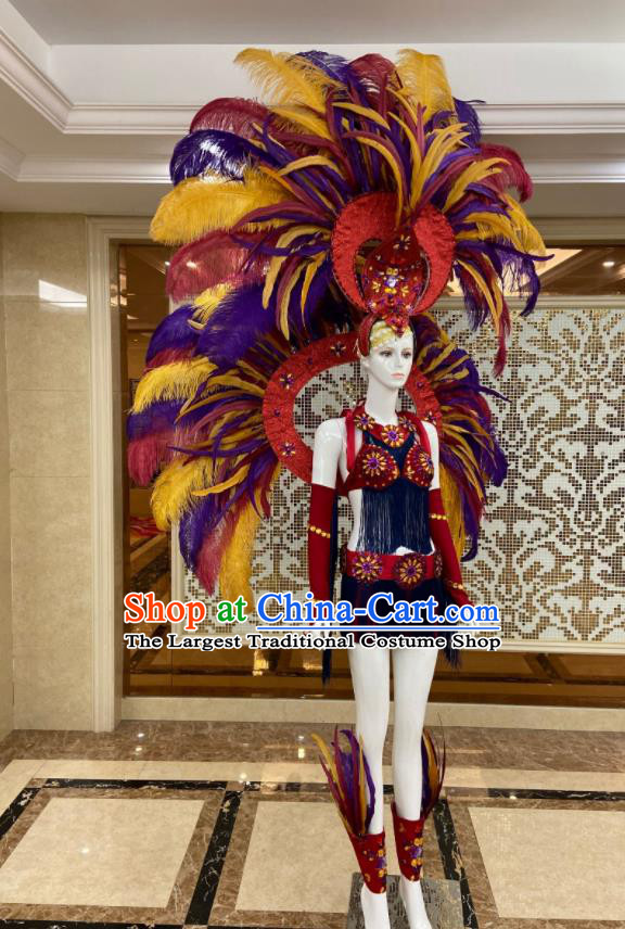 Professional Samba Dance Clothing Miami Deluxe Feathers Wings and Headdress Brazilian Carnival Props