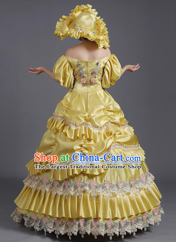 Custom Western Style Clothes Europe Vintage Garment Costume Stage Performance Fashion European Royal Princess Yellow Full Dress