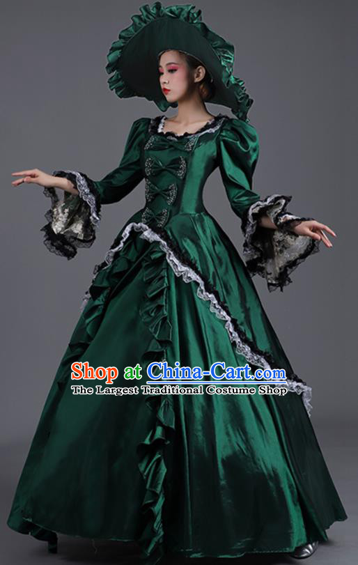 Custom European Royal Princess Green Full Dress Western Style Clothes Europe Vintage Garment Costume Stage Performance Fashion