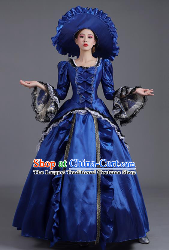 Custom Stage Performance Fashion European Royal Princess Royalblue Full Dress Western Style Clothes Europe Vintage Garment Costume