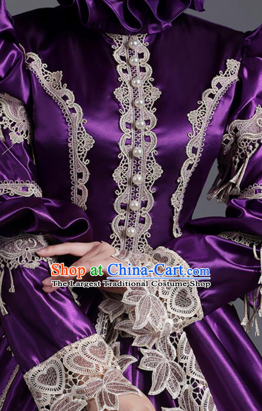 Custom Europe Vintage Garment Costume Stage Performance Fashion European Noble Woman Purple Full Dress Western Style Clothes