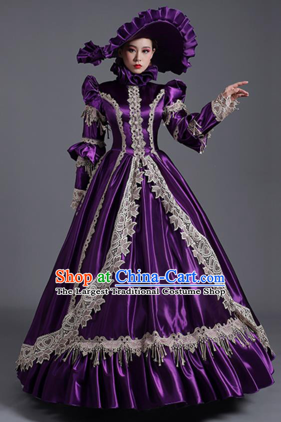 Custom Europe Vintage Garment Costume Stage Performance Fashion European Noble Woman Purple Full Dress Western Style Clothes