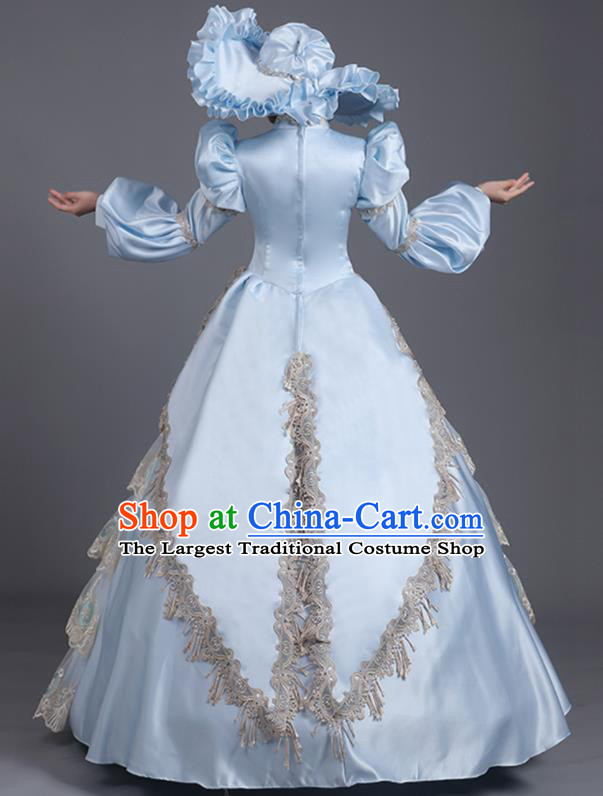 Custom Western Style Court Clothes Europe Vintage Garment Costume Stage Performance Fashion European Countess Blue Full Dress