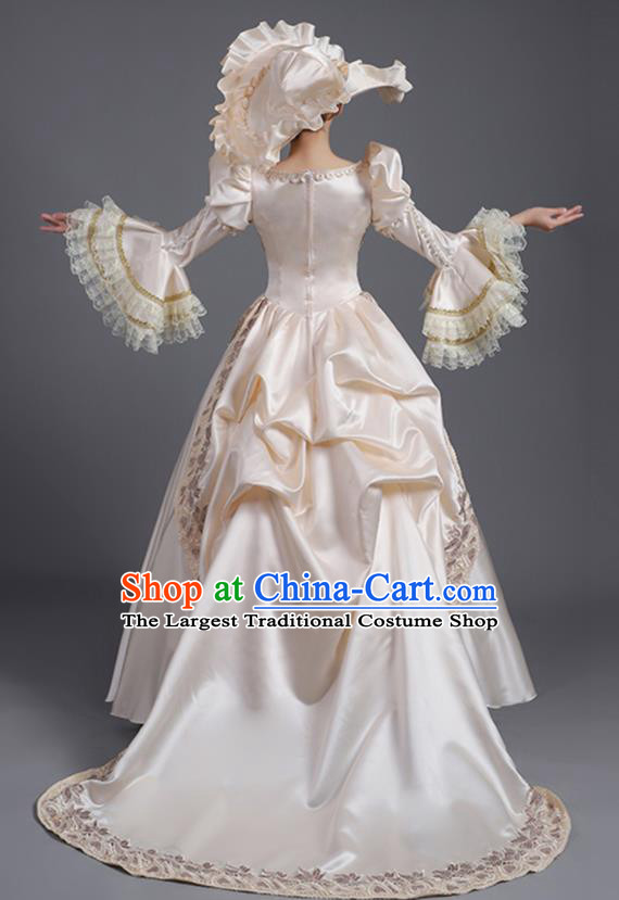 Custom European Noble Lady Champagne Dress Western Medieval Age Court Clothing Europe Vintage Full Dress Stage Performance Fashion