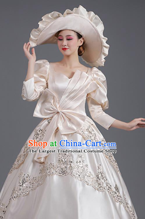 Custom Stage Performance Fashion European Noble Lady Champagne Satin Dress Western Medieval Age Court Clothing Europe Vintage Full Dress