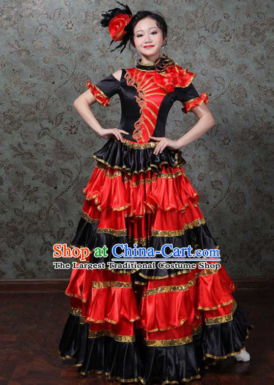 Professional Modern Dance Clothing Spanish Dance Garment Costume Opening Dance Red Dress