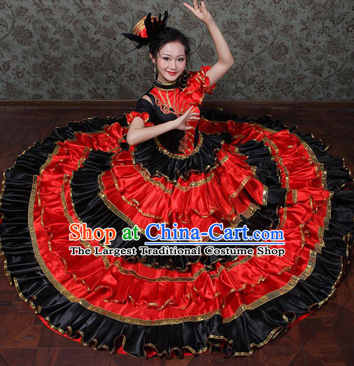 Professional Modern Dance Clothing Spanish Dance Garment Costume Opening Dance Red Dress