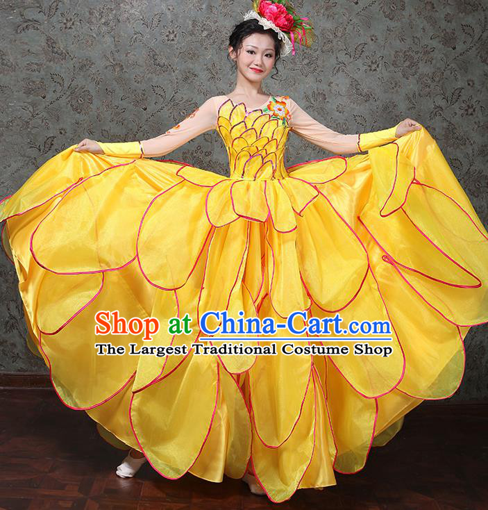 Professional Spring Festival Gala Opening Dance Yellow Dress Modern Dance Clothing Spanish Dance Garment Costume