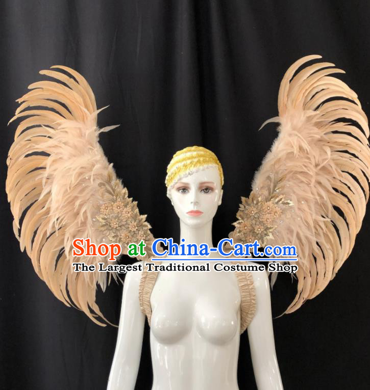 Professional Opening Dance Wings Miami Deluxe Champagne Feathers Back Accessories Brazilian Carnival Catwalks Props