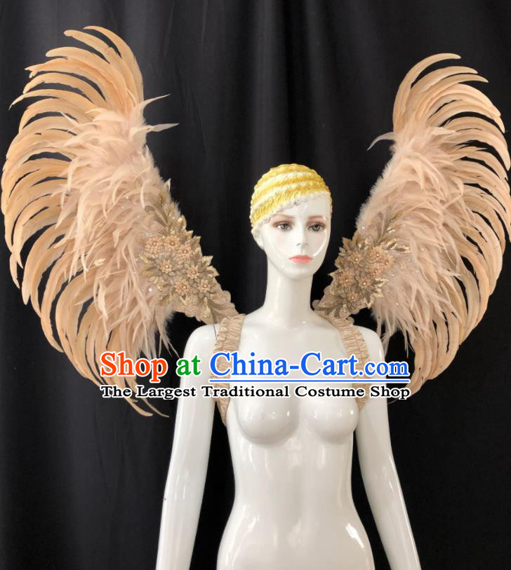 Professional Opening Dance Wings Miami Deluxe Champagne Feathers Back Accessories Brazilian Carnival Catwalks Props