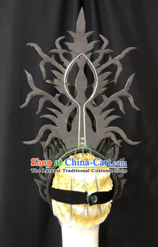 Handmade Brazil Carnival Deluxe Headpiece Samba Dance Green Royal Crown Halloween Hair Accessories Cosplay Show Giant Hat