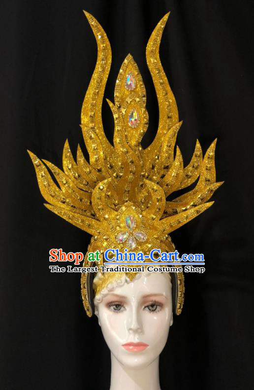 Handmade Halloween Cosplay Giant Golden Royal Crown Brazil Carnival Headdress Samba Dance Deluxe Hair Accessories Easter Parade Headpiece