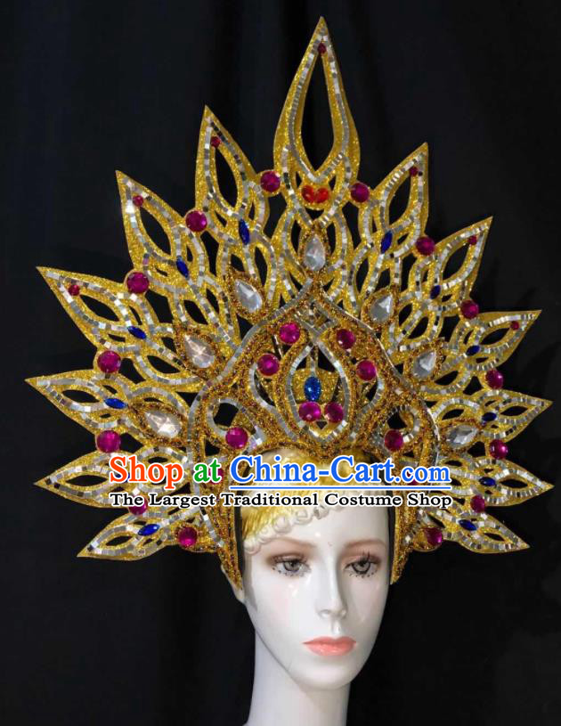 Handmade Easter Parade Headpiece Halloween Cosplay Giant Royal Crown Brazil Carnival Headdress Samba Dance Deluxe Hair Accessories