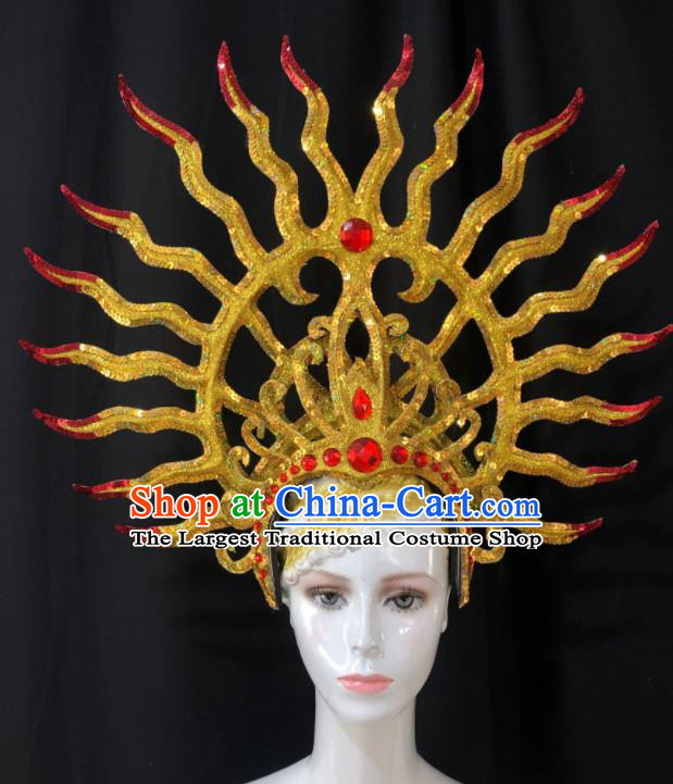 Handmade Samba Dance Deluxe Hair Accessories Easter Parade Headpiece Halloween Cosplay Giant Royal Crown Brazil Carnival Headdress