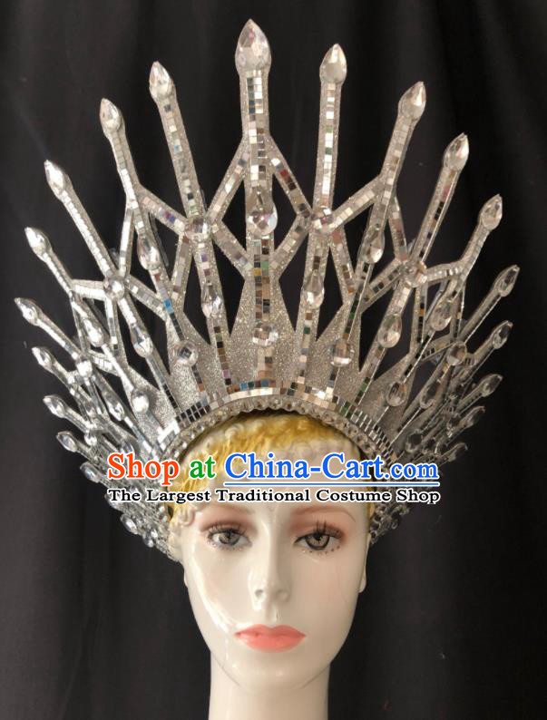 Handmade Halloween Cosplay Queen Argent Royal Crown Brazil Carnival Headdress Samba Dance Deluxe Hair Accessories Easter Parade Headwear