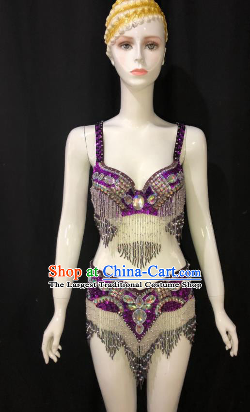 Custom Woman Purple Swimsuits Samba Dance Uniforms Brazilian Carnival Costumes Opening Party Catwalks Clothing