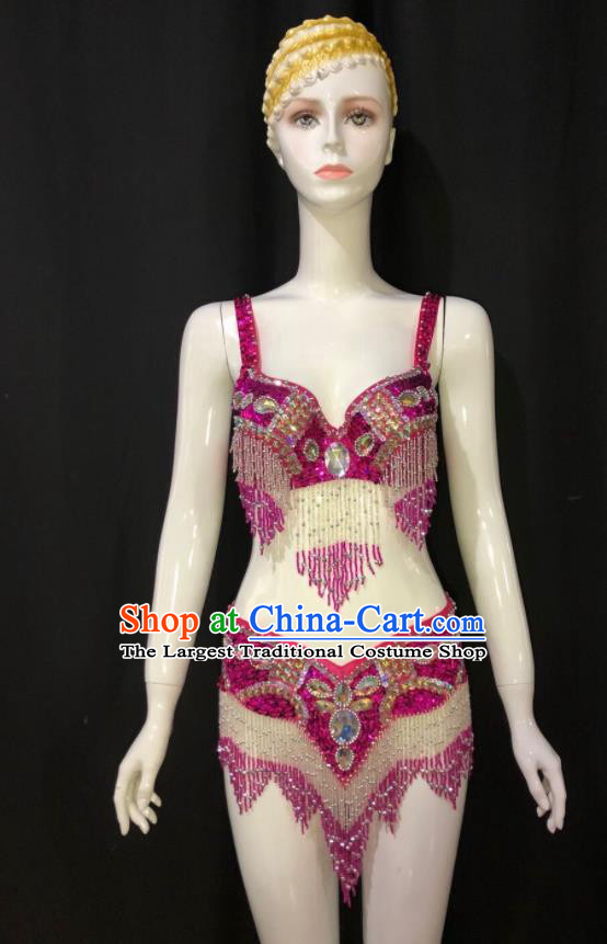 Custom Samba Dance Uniforms Brazilian Carnival Costumes Opening Party Catwalks Clothing Woman Rosy Swimsuits