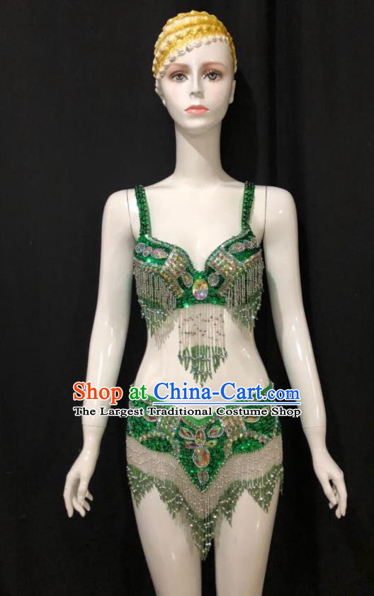 Custom Woman Catwalks Sexy Swimwear Samba Dance Green Uniforms Brazilian Carnival Costumes Opening Show Clothing