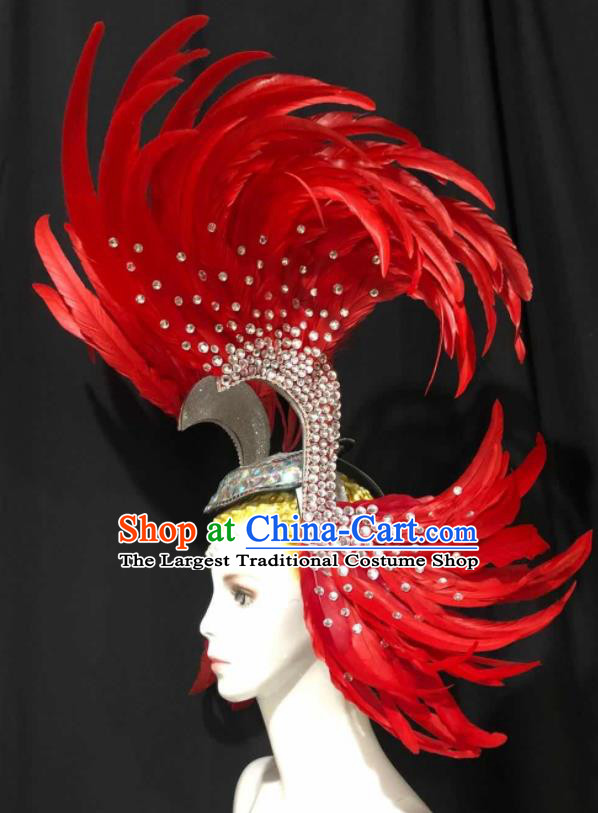 Handmade Stage Show Royal Crown Halloween Cosplay Giant Headpiece Samba Dance Hair Accessories Rio Carnival Red Feather Headwear