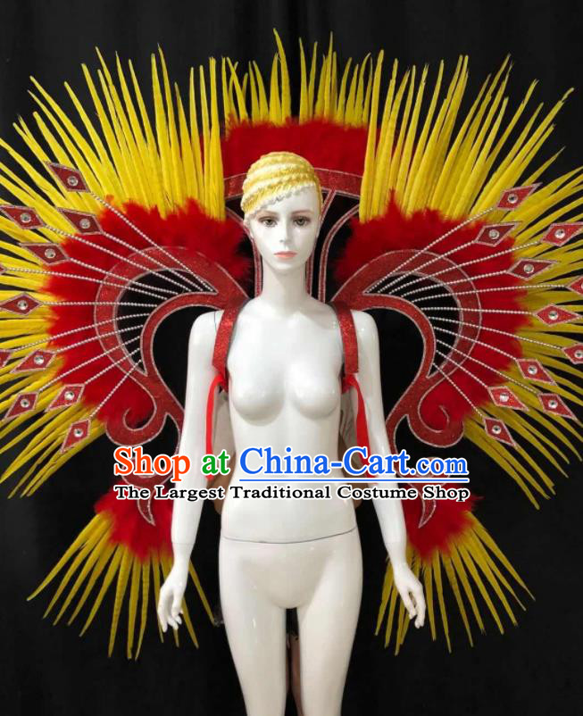 Custom Samba Dance Uniforms Brazilian Carnival Costumes Professional Catwalks Clothing Woman Swimsuits and Red Feather Butterfly Wings Headdress