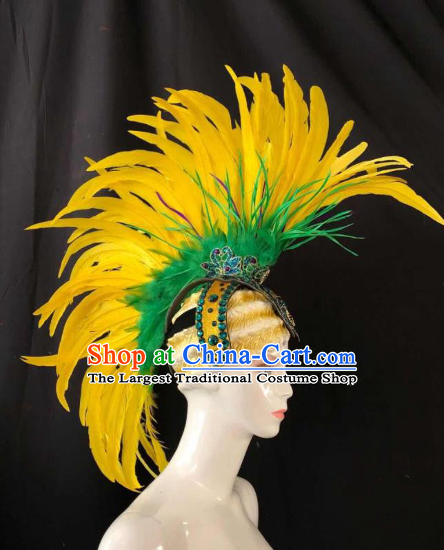 Professional Stage Performance Hat Rome Knight Headwear Halloween Cosplay Warrior Yellow Feather Helmet Easter Hair Decorations
