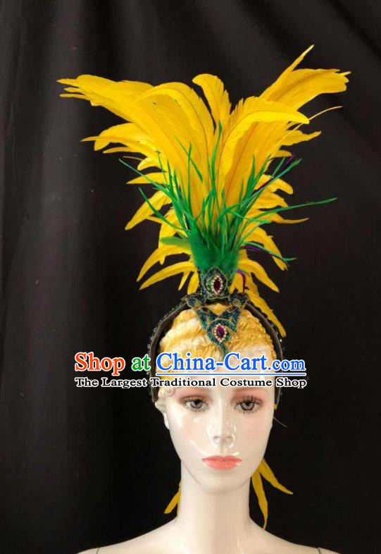 Professional Stage Performance Hat Rome Knight Headwear Halloween Cosplay Warrior Yellow Feather Helmet Easter Hair Decorations