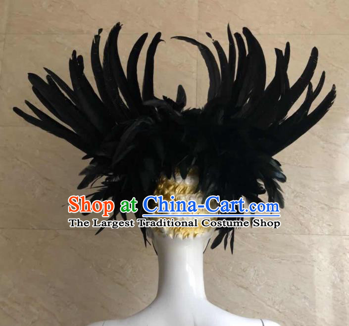 Handmade Black Angel Feathers Royal Crown Halloween Cosplay Hair Accessories Samba Dance Headpiece Rio Carnival Headdress