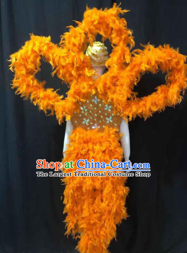 Professional Opening Dance Butterfly Wings Decorations Catwalks Deluxe Orange Feathers Back Accessories Brazilian Carnival Props