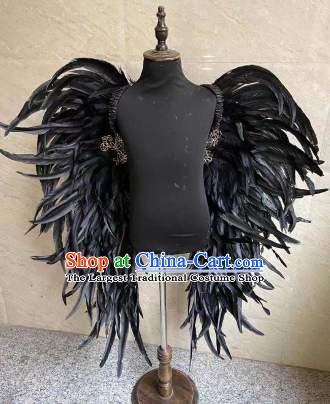 Professional Children Catwalks Props Carnival Performance Black Feather Angel Wings Decorations Stage Show Deluxe Back Accessories