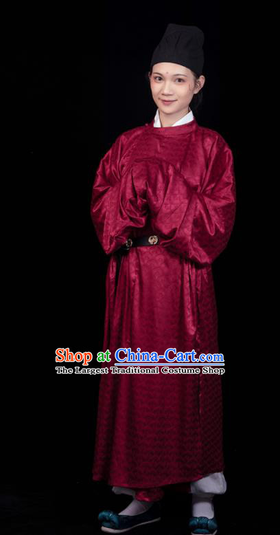 China Tang Dynasty Hanfu Red Round Collar Robe Traditional Historical Clothing Ancient Swordsman Garment Costume for Women for Men