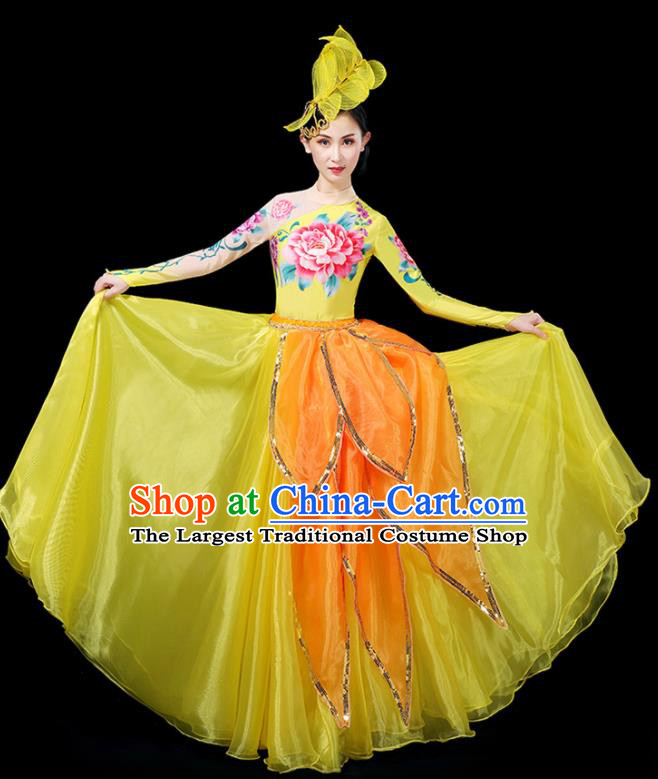 Professional China Lotus Dance Garment Clothing Spring Festival Gala Opening Dance Yellow Dress Woman Modern Dance Fashion