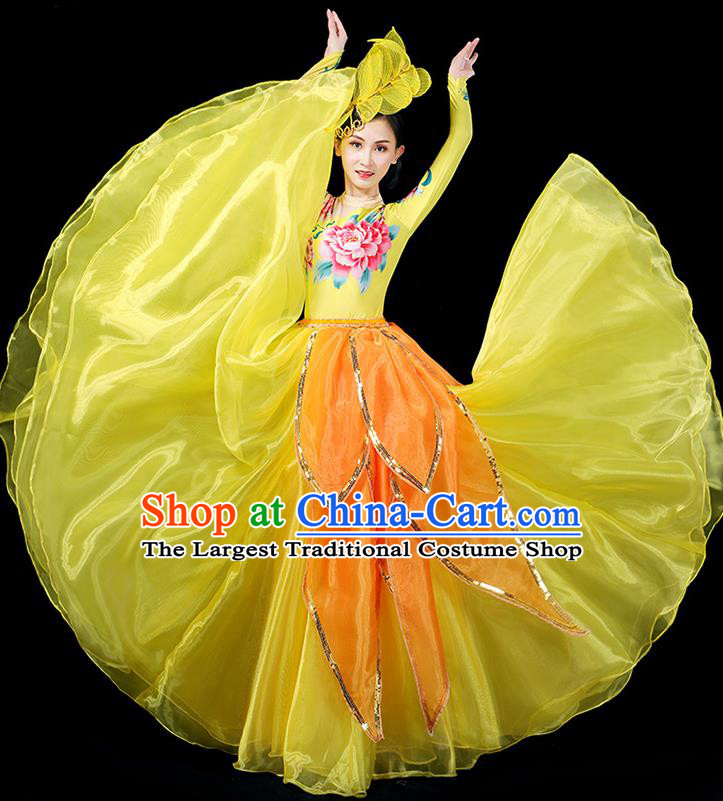 Professional China Lotus Dance Garment Clothing Spring Festival Gala Opening Dance Yellow Dress Woman Modern Dance Fashion