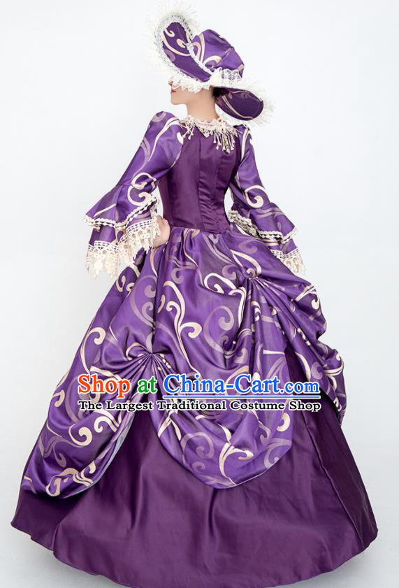 Custom Europe Vintage Full Dress Western Court Fashion European Noble Lady Purple Satin Dress Medieval Age Clothing