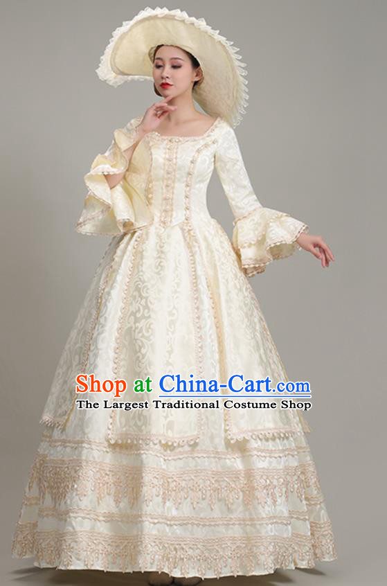 Custom Western Medieval Age Clothing Europe Vintage Full Dress Court Fashion European Noble Woman White Lace Dress