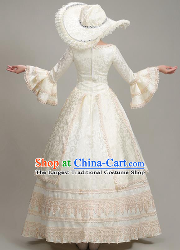 Custom Western Medieval Age Clothing Europe Vintage Full Dress Court Fashion European Noble Woman White Lace Dress