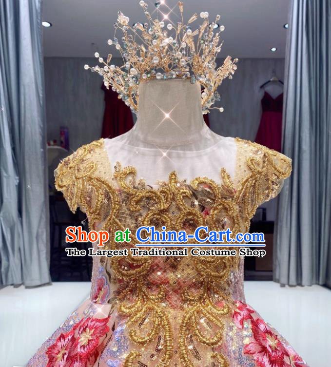 Top Children Stage Performance Evening Dress Girl Catwalks Show Embroidered Clothing Christmas Princess Formal Garment