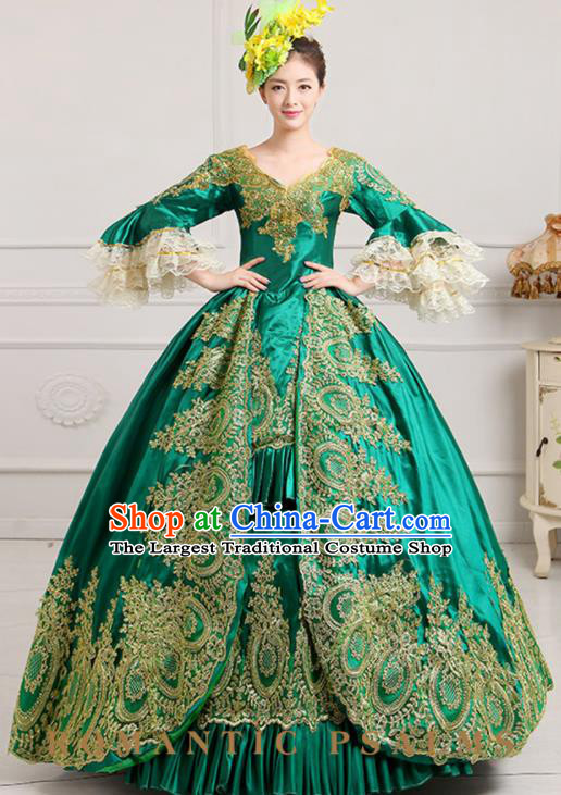 Custom European Vintage Full Dress Western Court Woman Fashion Drama Countess Green Dress Europe Female Clothing