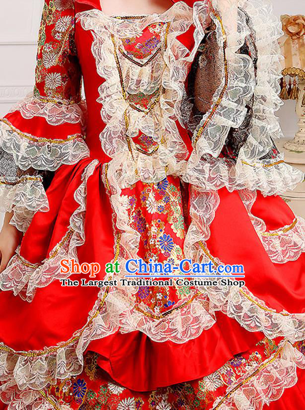 Custom European Woman Red Full Dress Western Vintage Fashion Middle Age Royal Countess Dress Europe Court Clothing