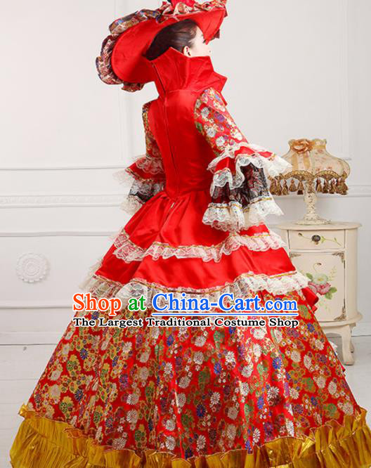 Custom European Woman Red Full Dress Western Vintage Fashion Middle Age Royal Countess Dress Europe Court Clothing