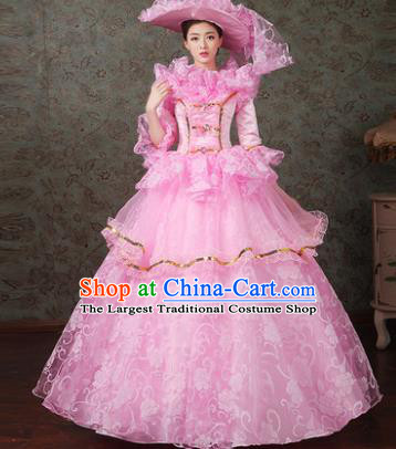 Custom Western Vintage Fashion Drama Performance Pink Dress Europe Countess Clothing European Court Full Dress