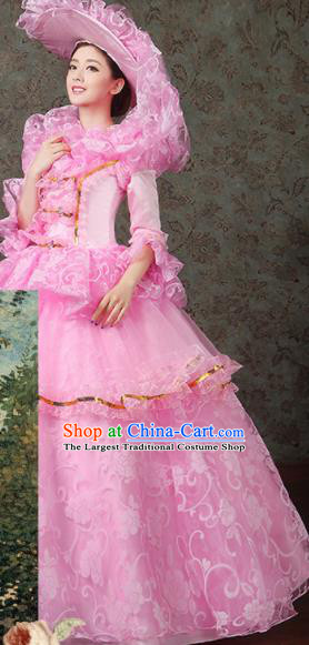 Custom Western Vintage Fashion Drama Performance Pink Dress Europe Countess Clothing European Court Full Dress